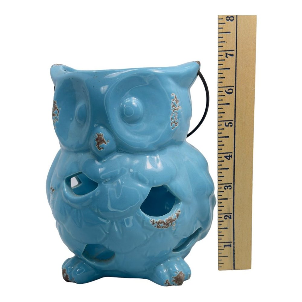 Apropos Home Collection Ceramic Owl Candle Holder/ Lantern Blue 7" - Picture 11 of 12